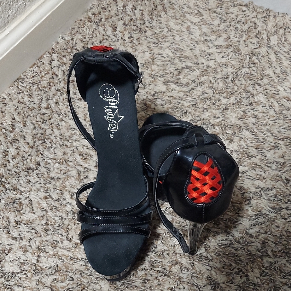 Pleaser Black and Red Strappy Heels